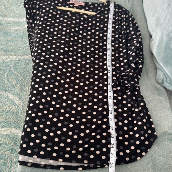 Philosophy Woman 1X soft knit black gray cream polka dot curve hem stretchy top - Picture 5 of 9